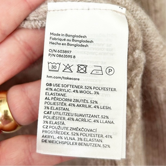 H&M Elegant Heather Tan Beige Open-Front Long Oversized Wool Cardigan Sz M - Picture 7 of 15